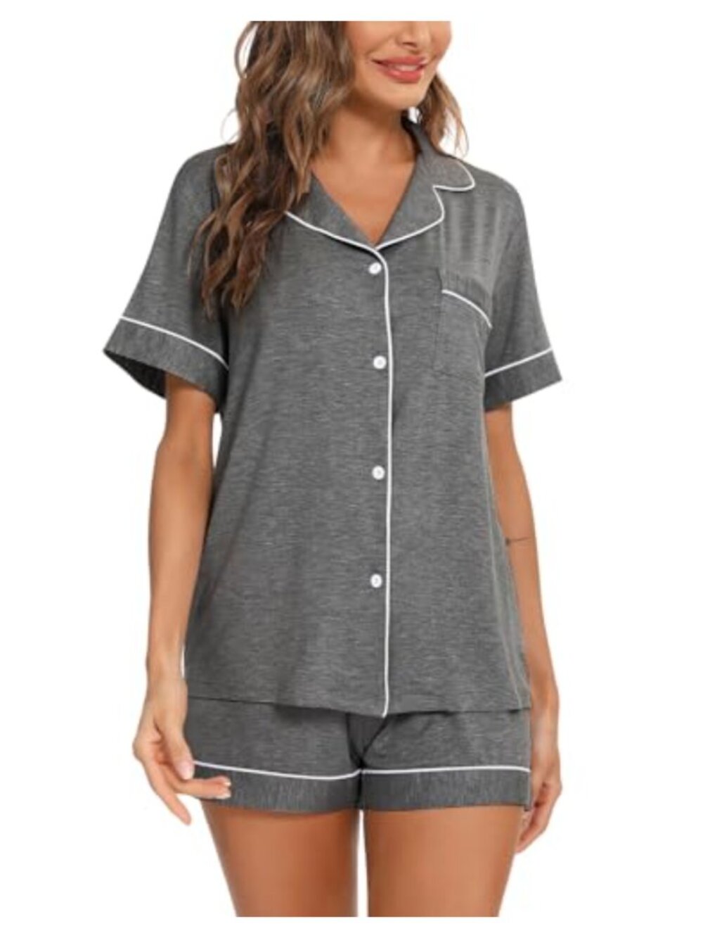 Modal Knit Short Pajama Set with Button Front Top - Picture 2 of 6